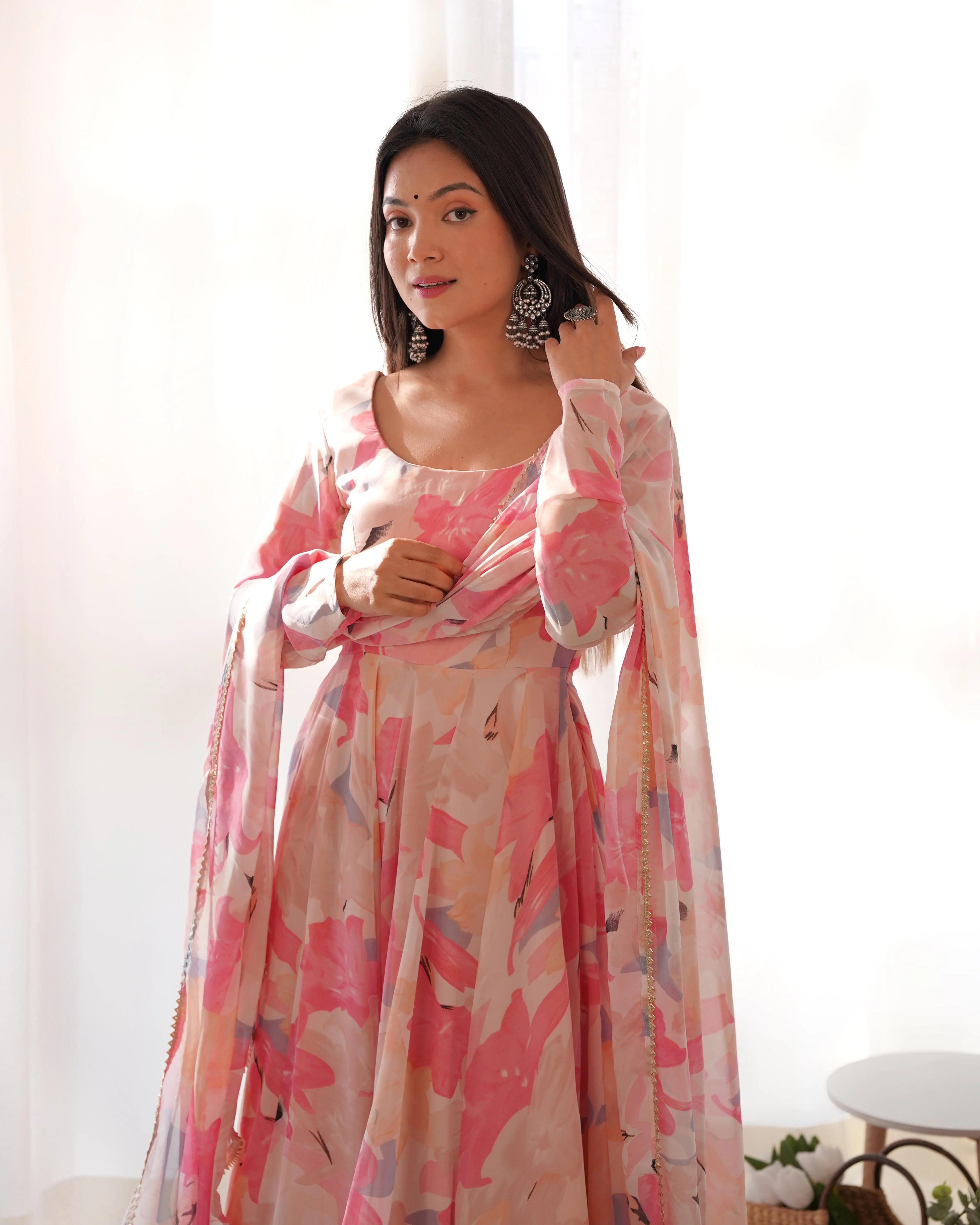 BEAUTIFUL MULTI COLOR GEORGETTE THREE PIECE ANARKALI SUIT - Image 8