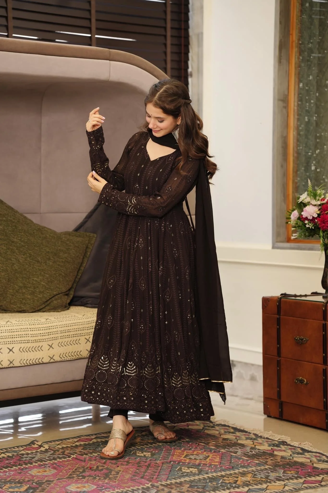 Black Embroidered Georgette Suit Set - Image 3