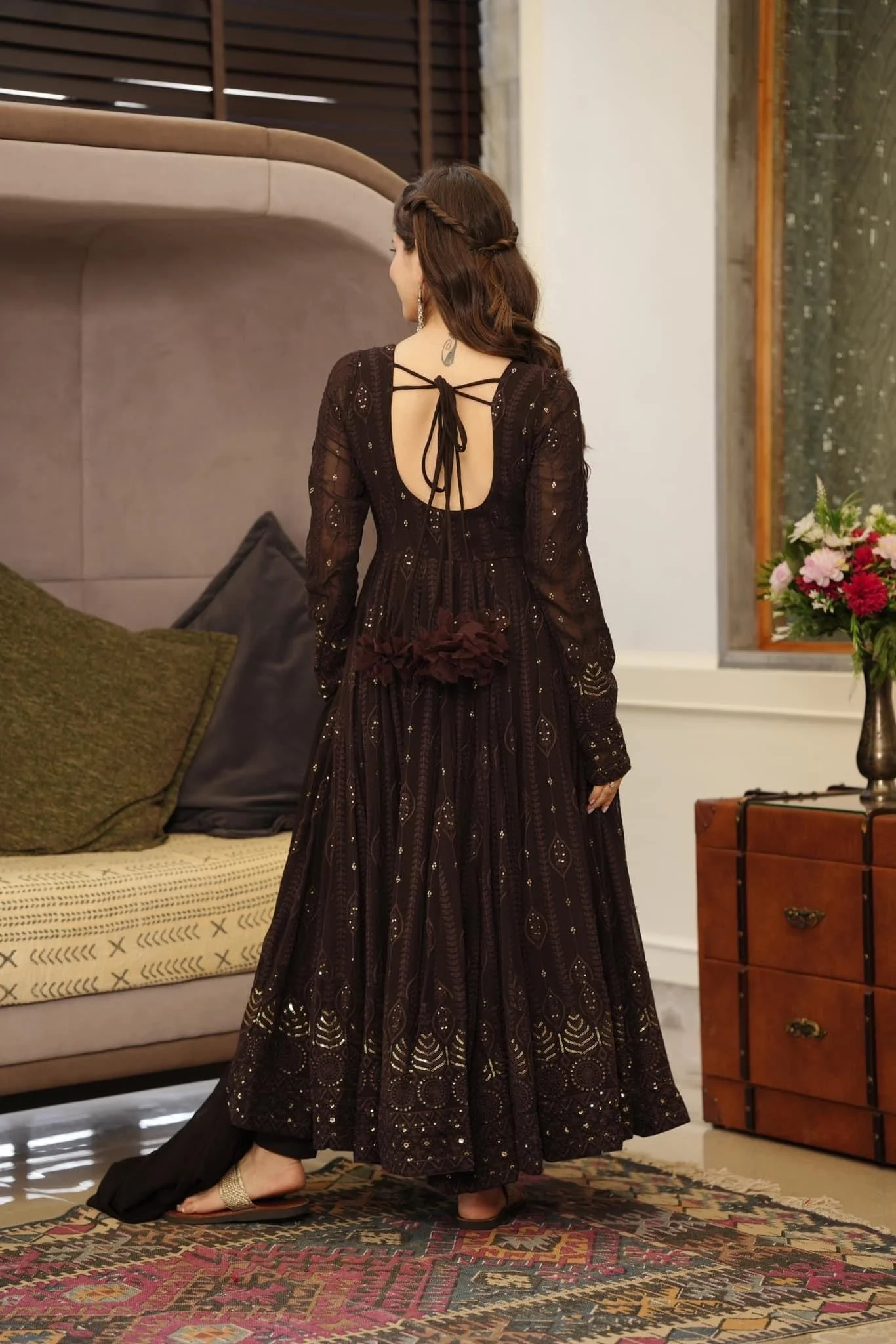 Black Embroidered Georgette Suit Set - Image 4