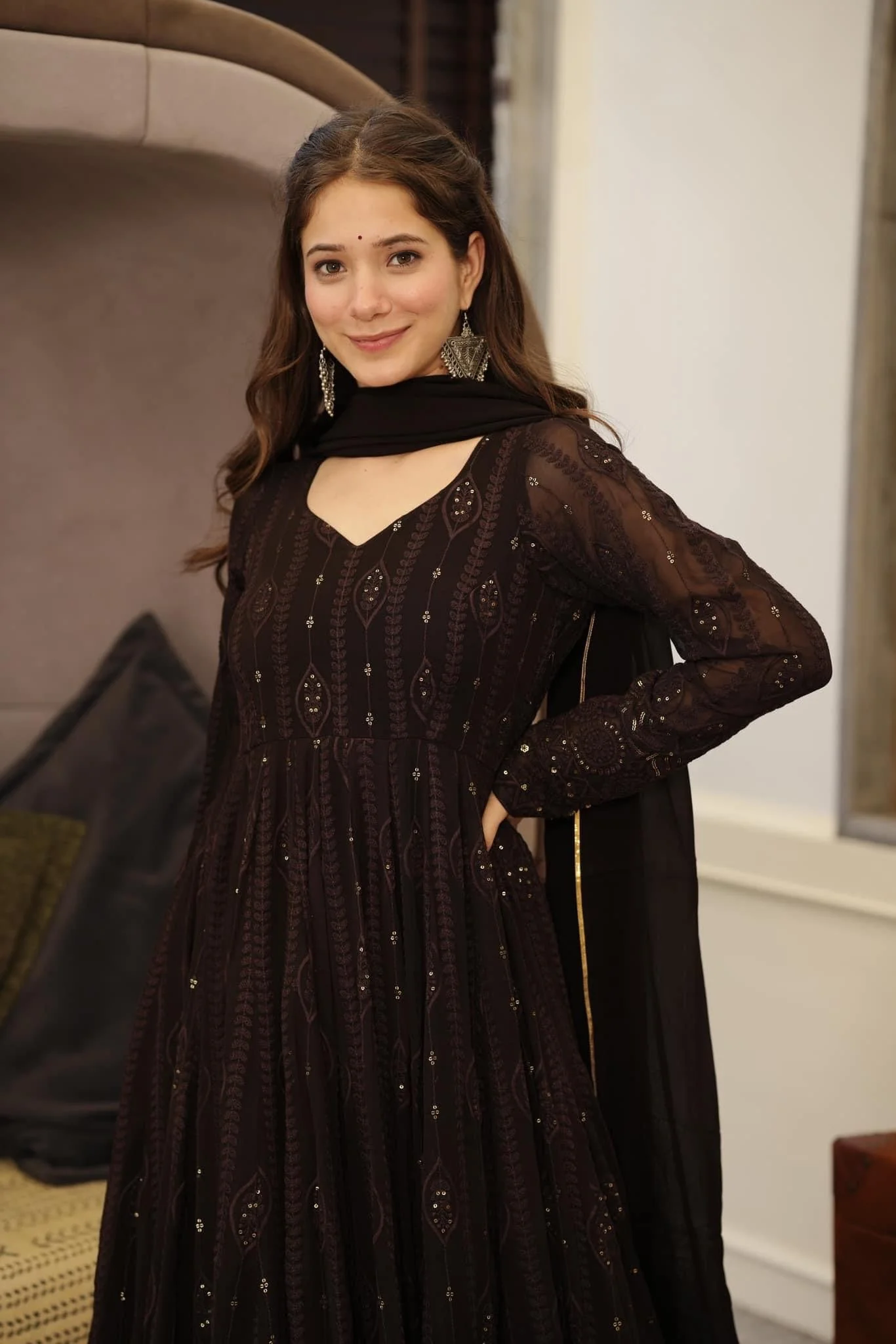 Black Embroidered Georgette Suit Set - Image 5