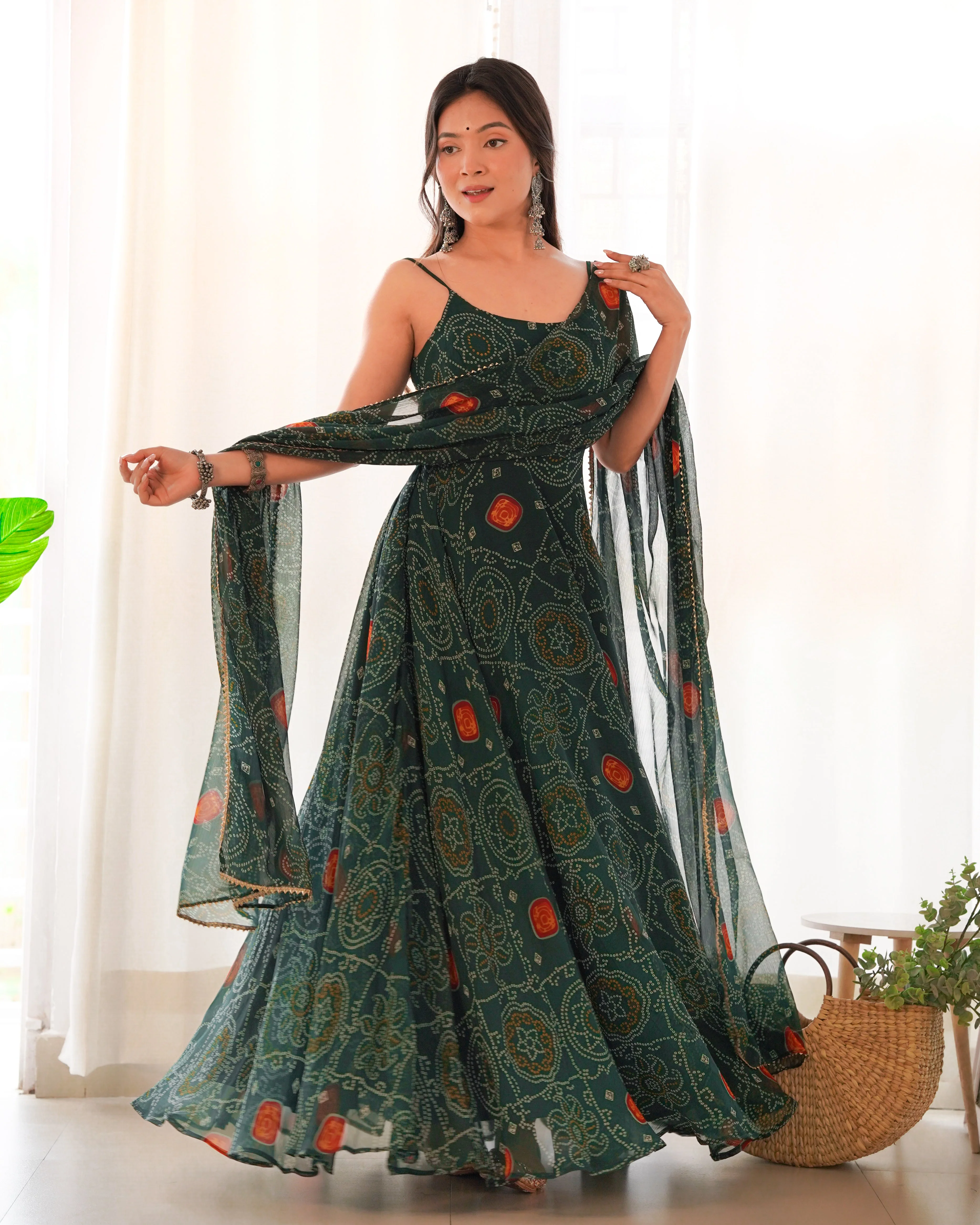 Chic Chiffon Charm Bandhej Print Anarkali Gown - Image 6