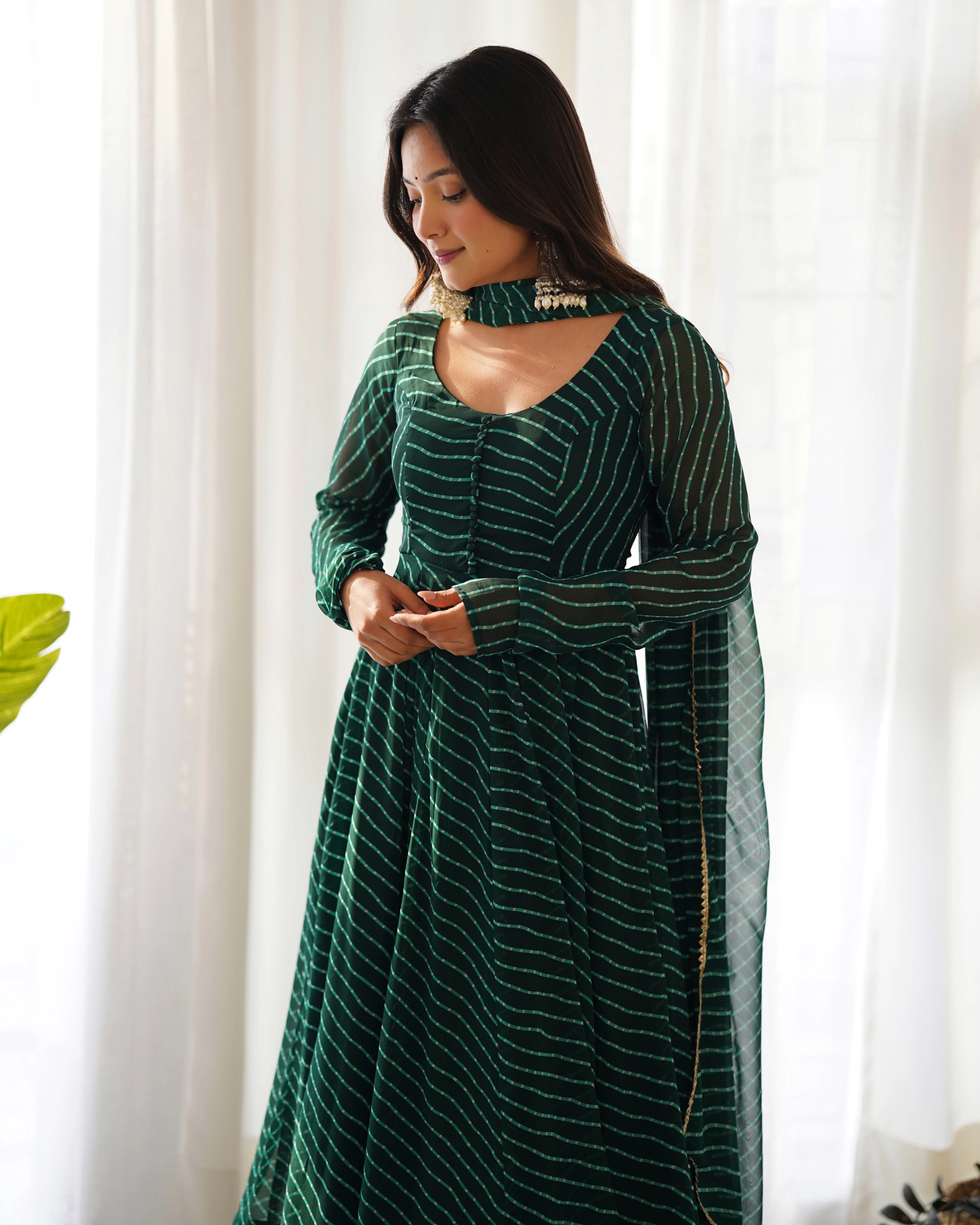 Exclusive Green Colour Laheriya Print Anarkali Set - Image 10
