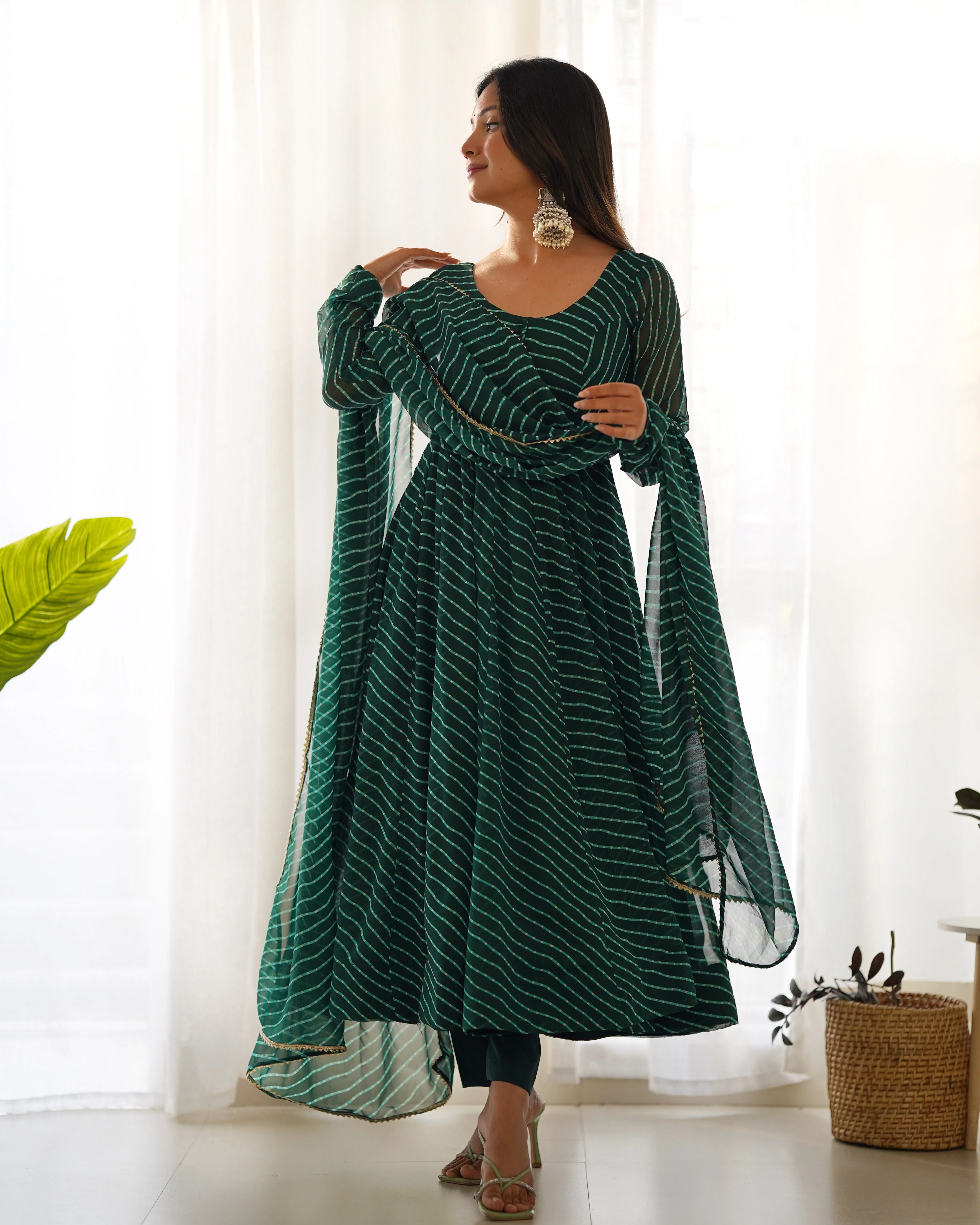Exclusive Green Colour Laheriya Print Anarkali Set - Image 5