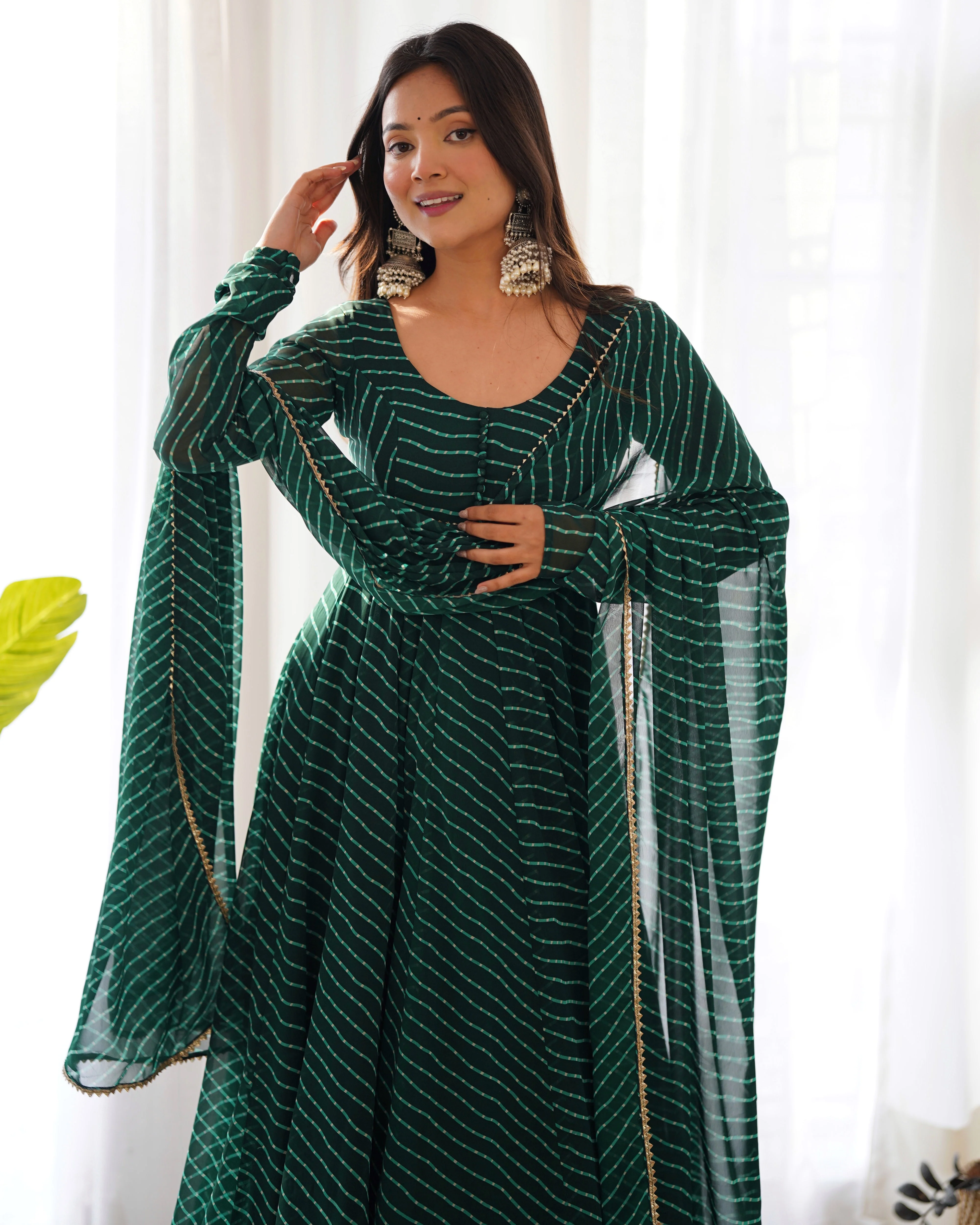 Exclusive Green Colour Laheriya Print Anarkali Set - Image 6