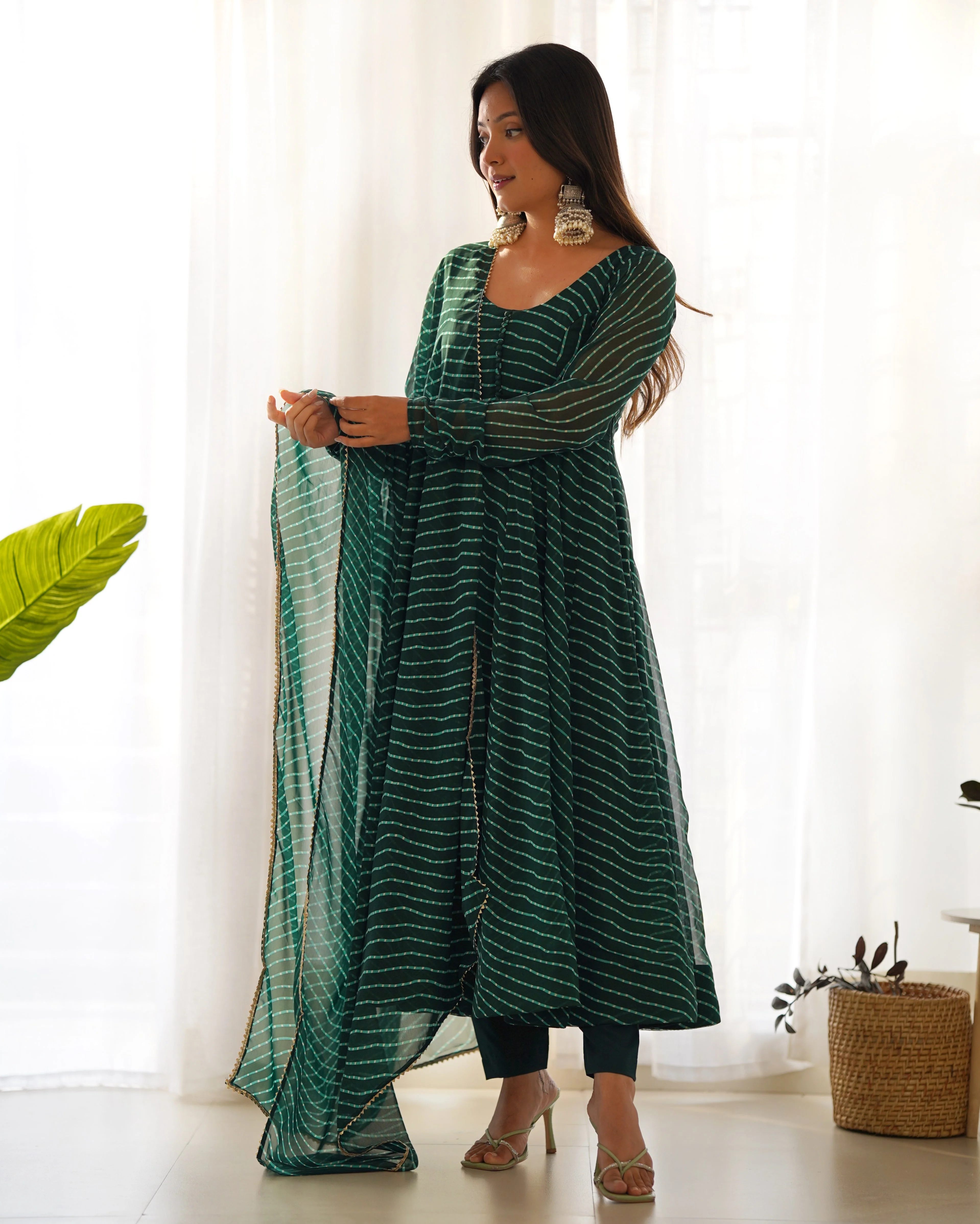 Exclusive Green Colour Laheriya Print Anarkali Set - Image 7