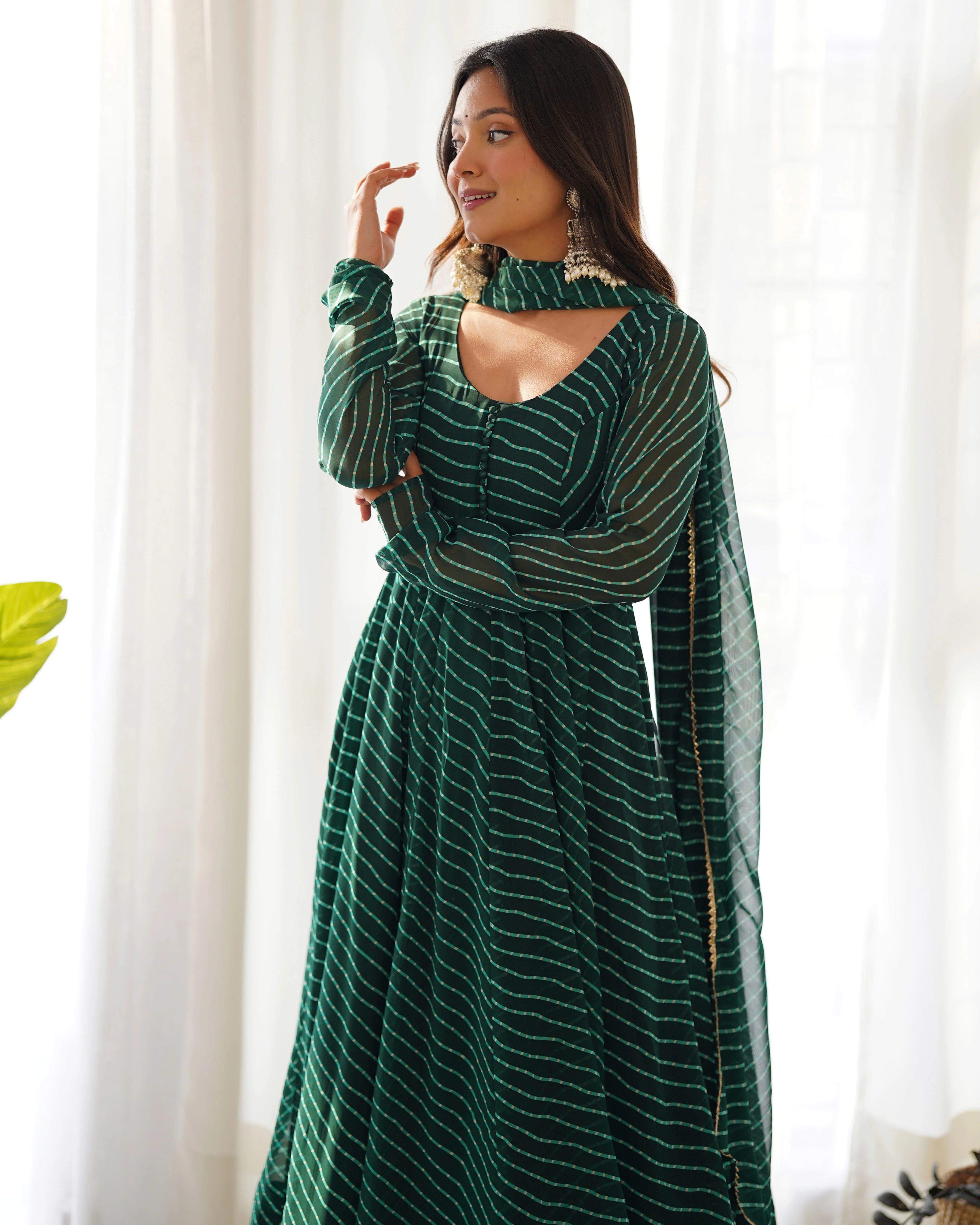 Exclusive Green Colour Laheriya Print Anarkali Set - Image 9