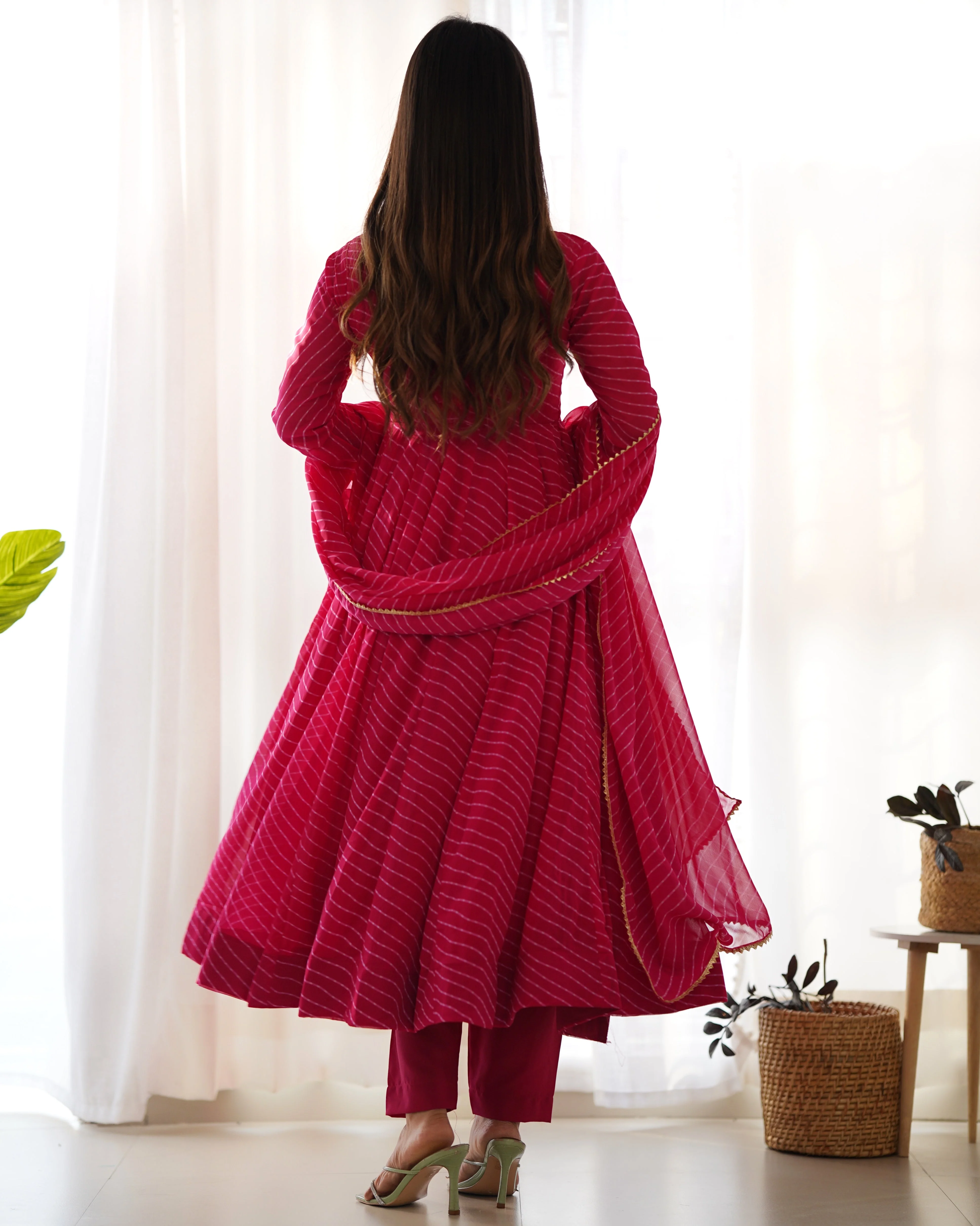 Exclusive Rani Pink Colour Laheriya Print Anarkali Set - Image 5