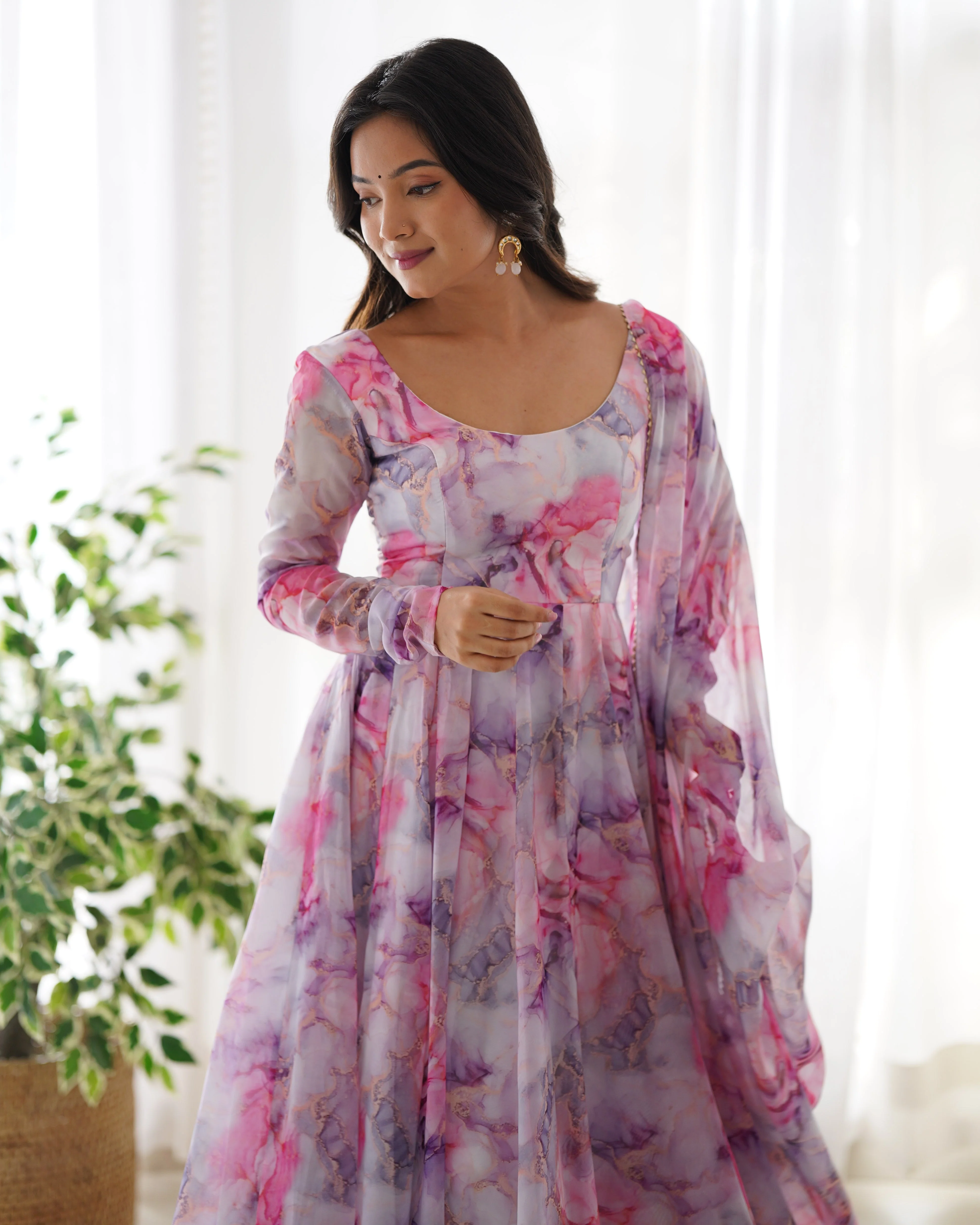 Flux Organza Silk Floral Printed Anarkali Kurti Set - Image 3