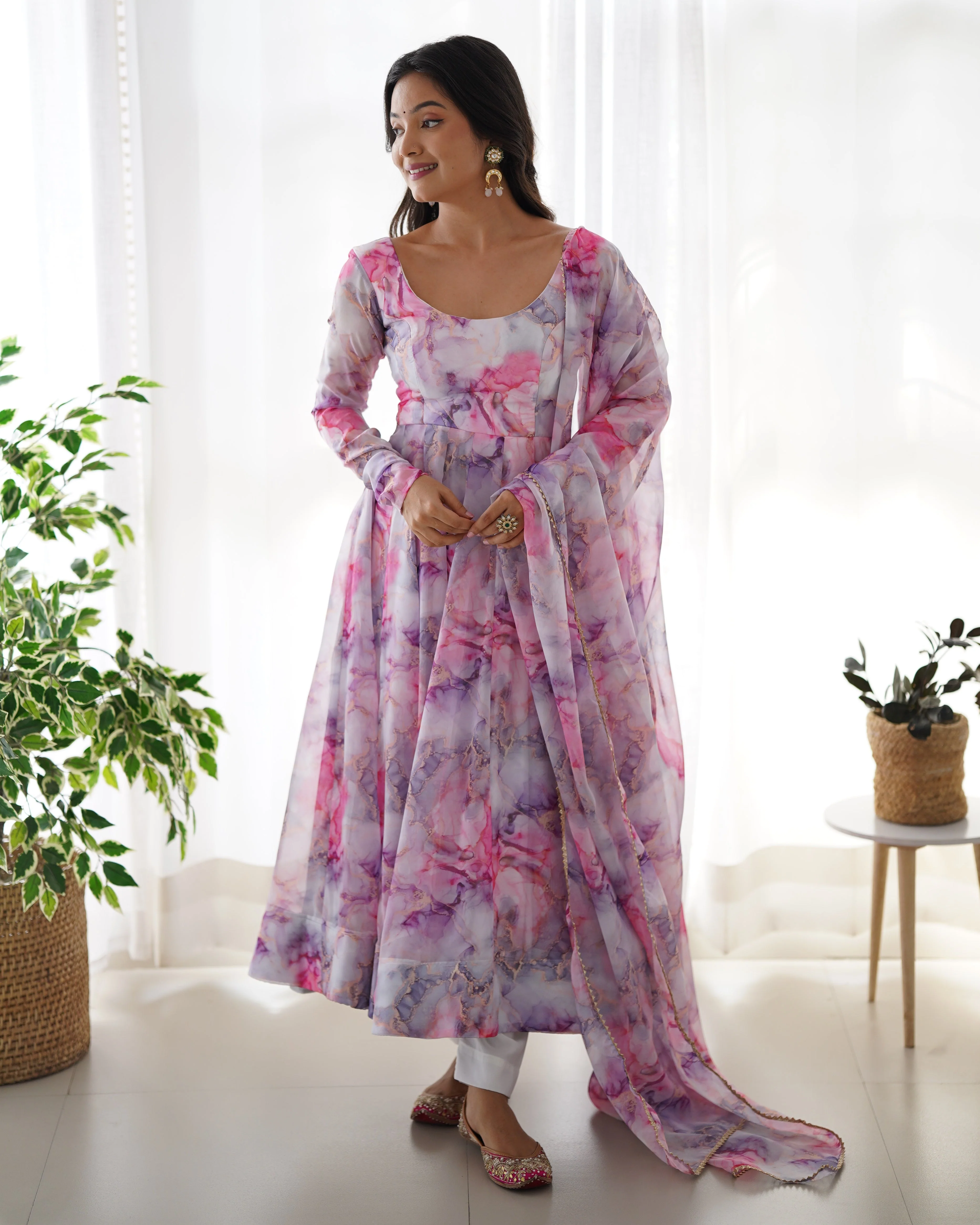 Flux Organza Silk Floral Printed Anarkali Kurti Set - Image 4