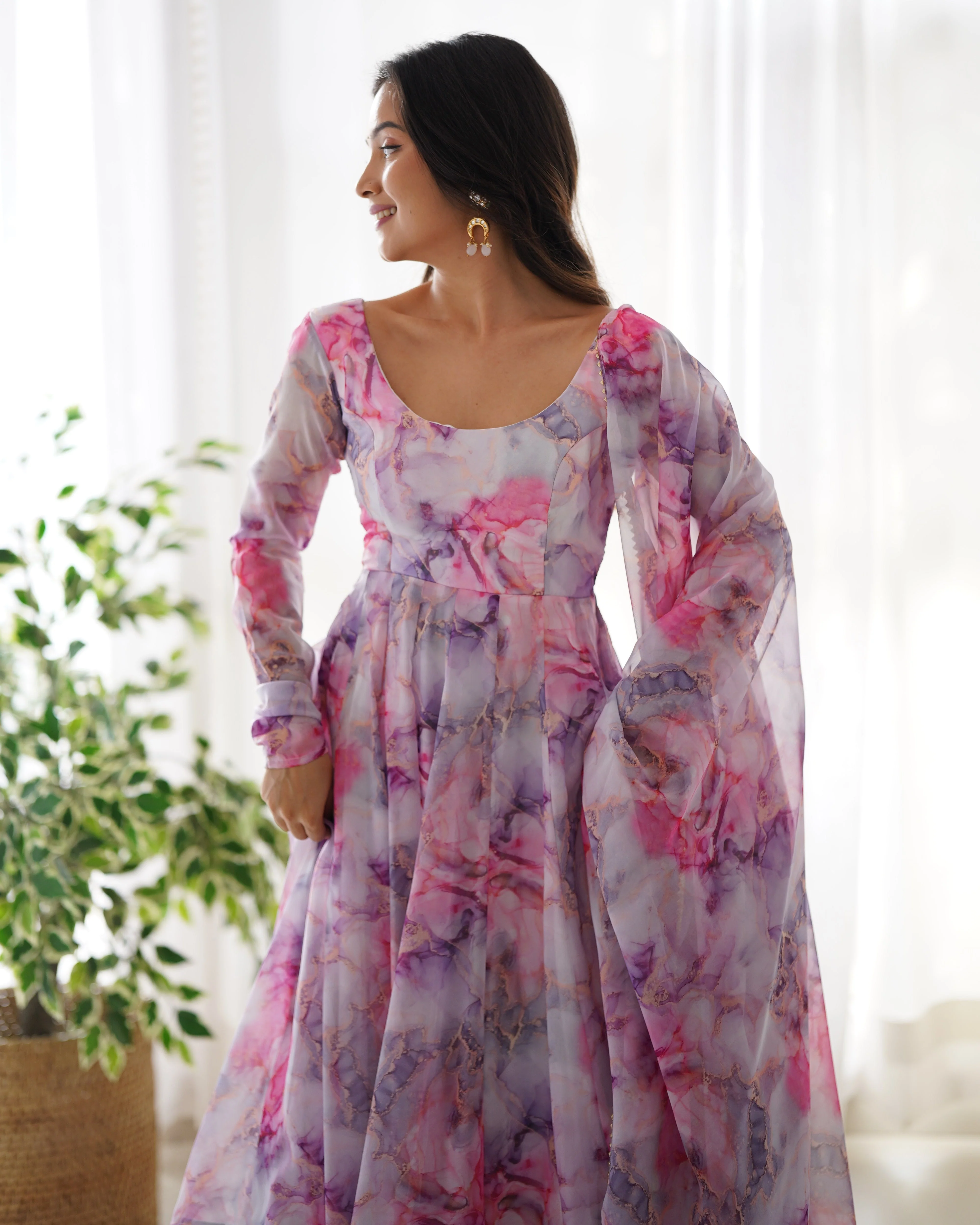 Flux Organza Silk Floral Printed Anarkali Kurti Set - Image 5