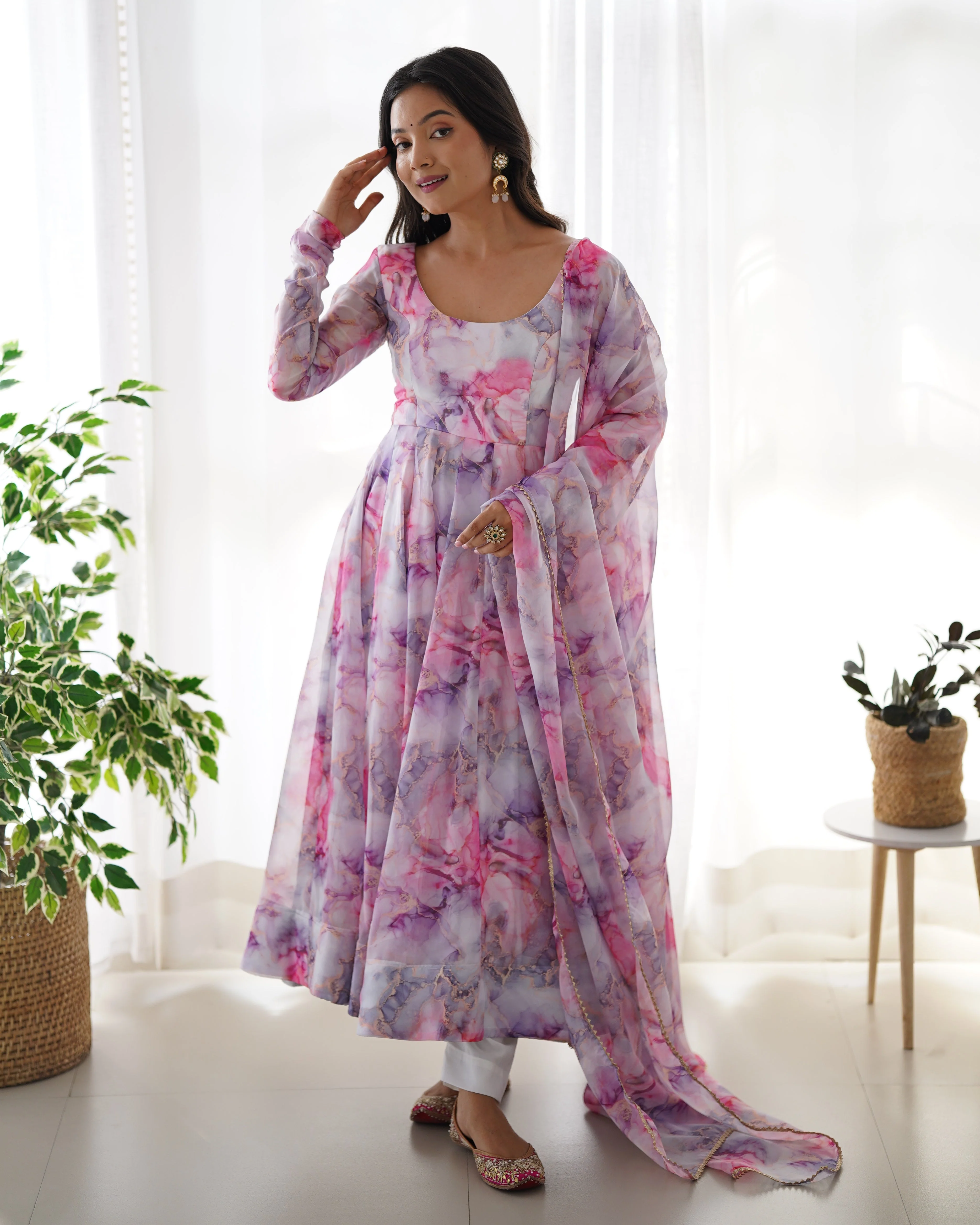 Flux Organza Silk Floral Printed Anarkali Kurti Set - Image 6