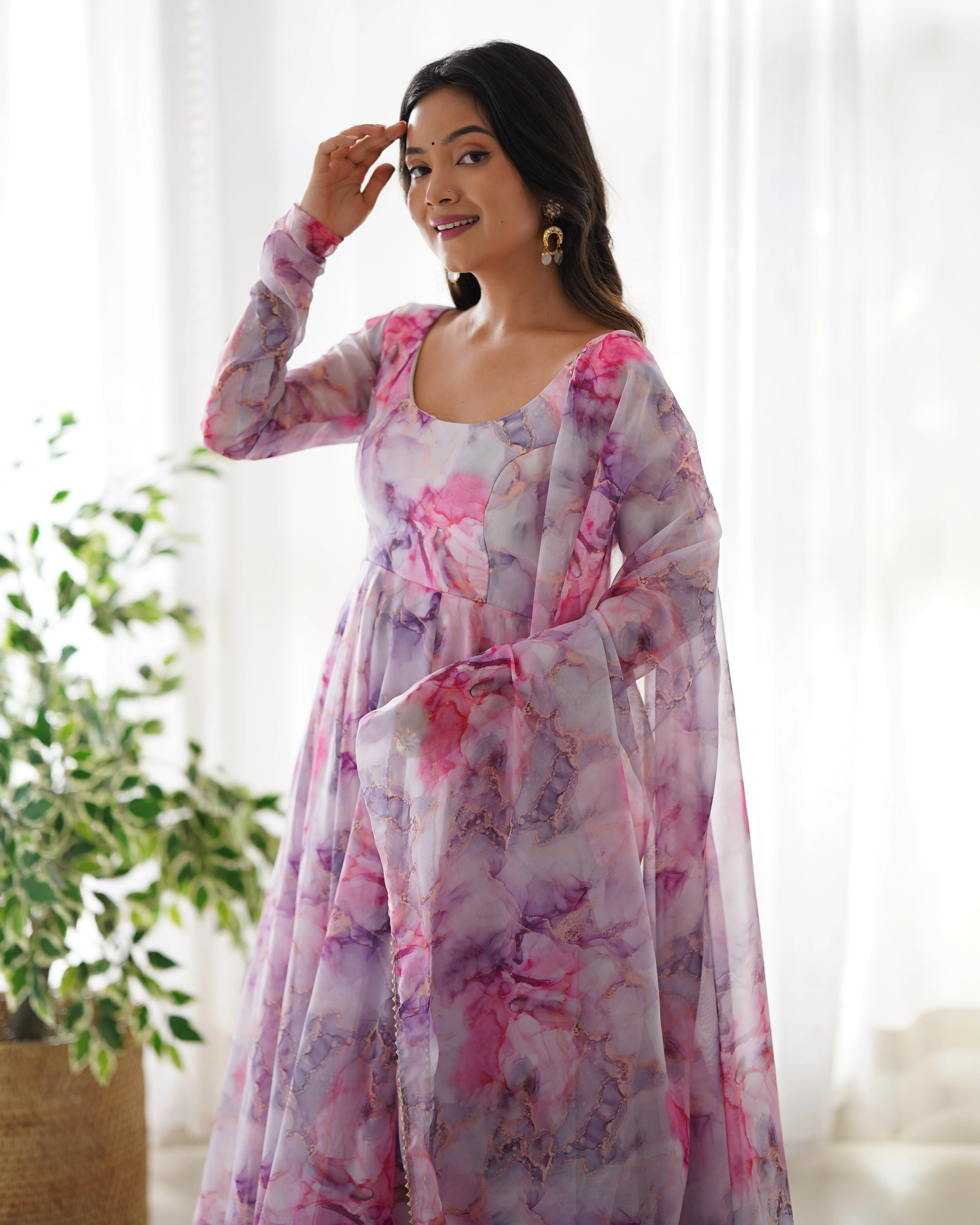 Flux Organza Silk Floral Printed Anarkali Kurti Set - Image 7