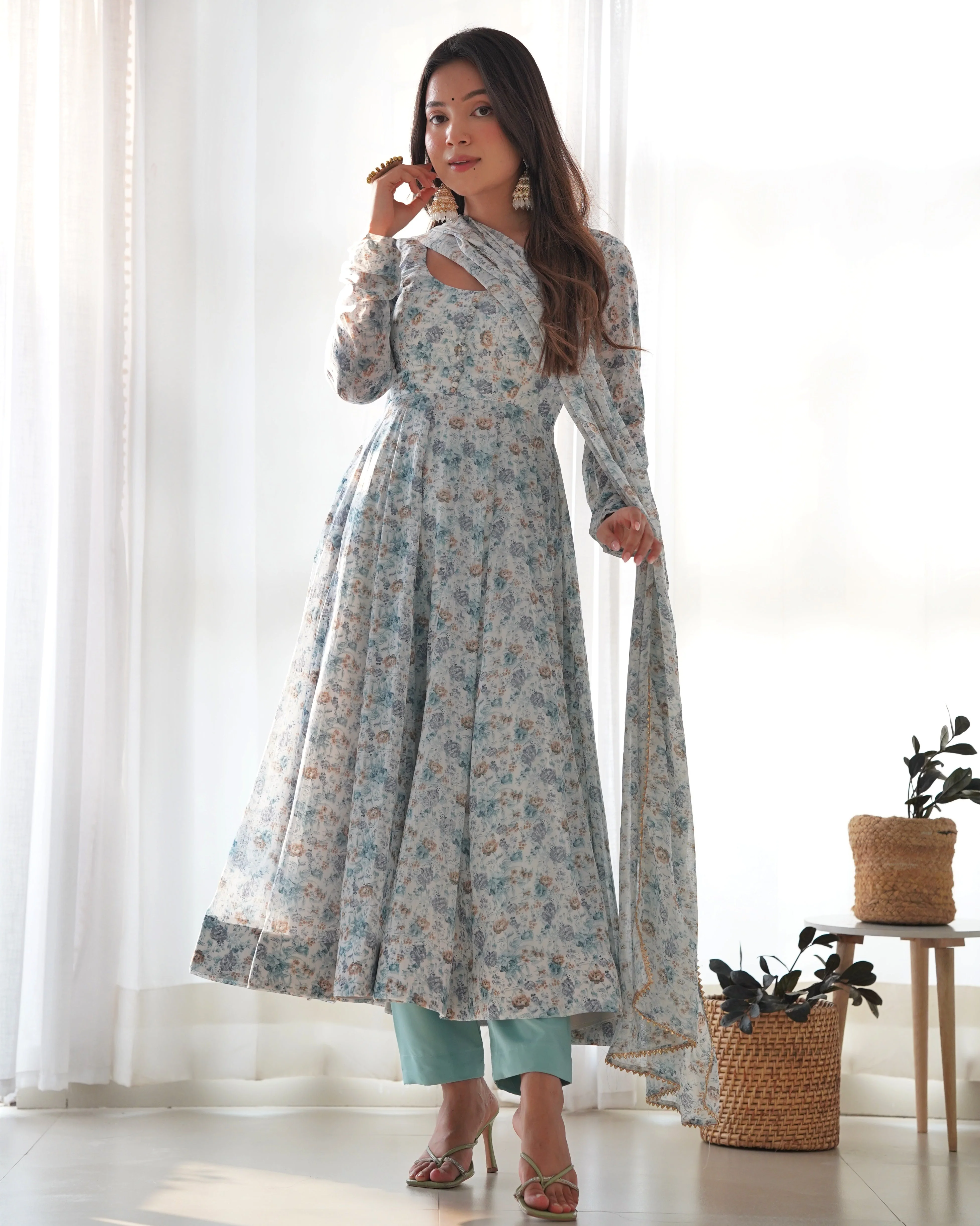 Parmavathi Sky Floral Printed Long Designer Anarkali With Dupatta And Pant - Image 5