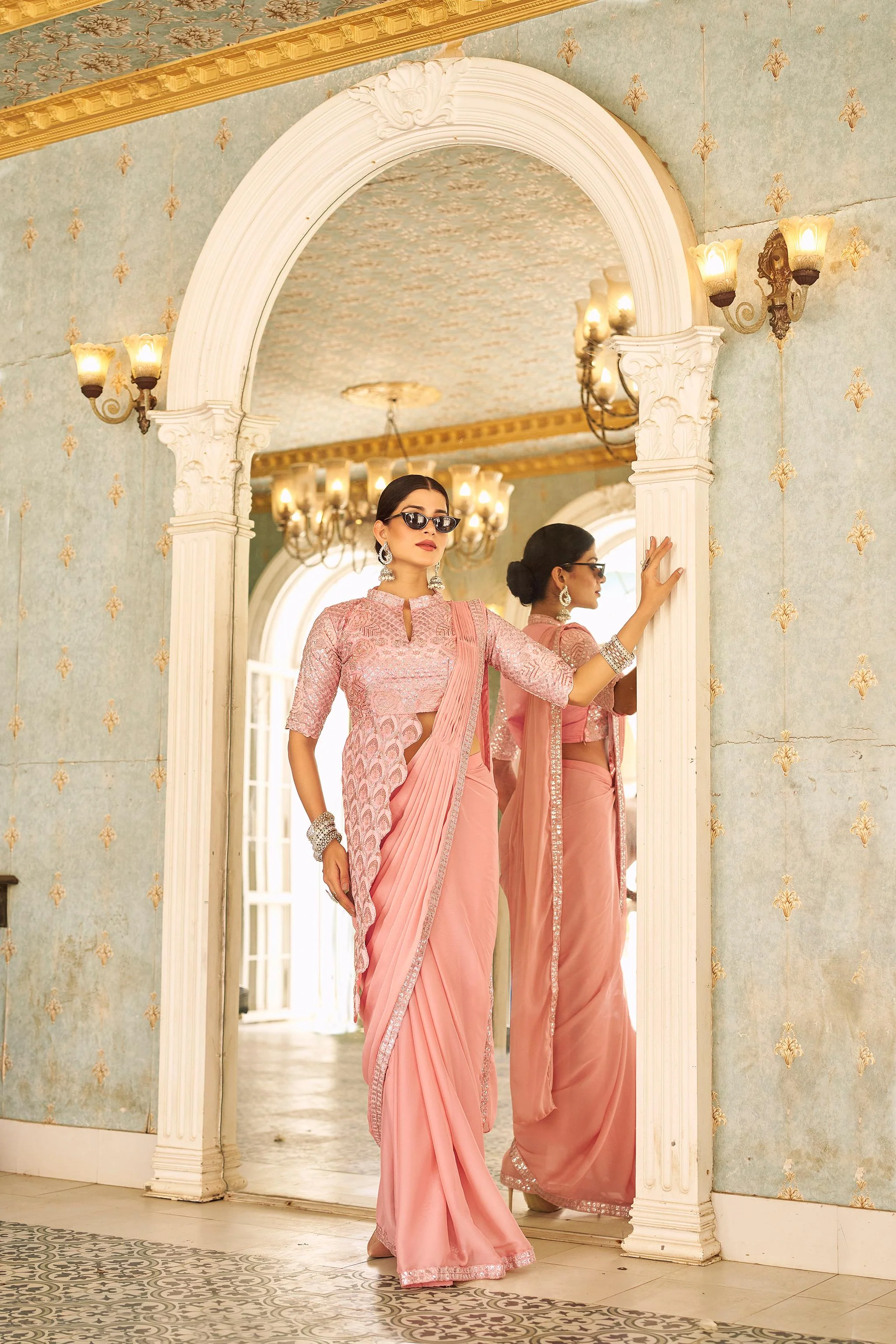 Sitara Trending Ready To Wear Stylist Blouse Drape Saree - Image 11