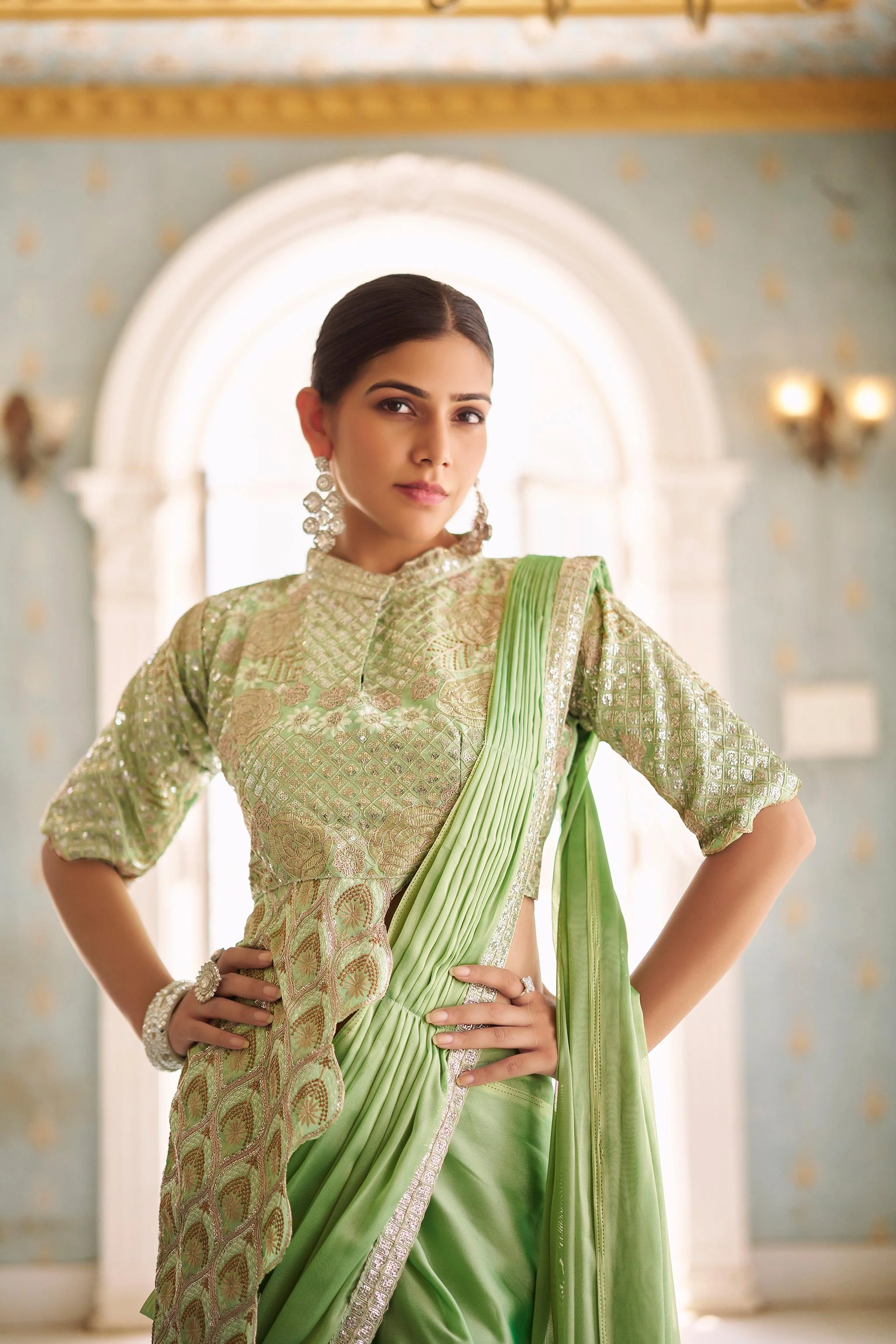 Sitara Trending Ready To Wear Stylist Blouse Drape Saree - Image 12