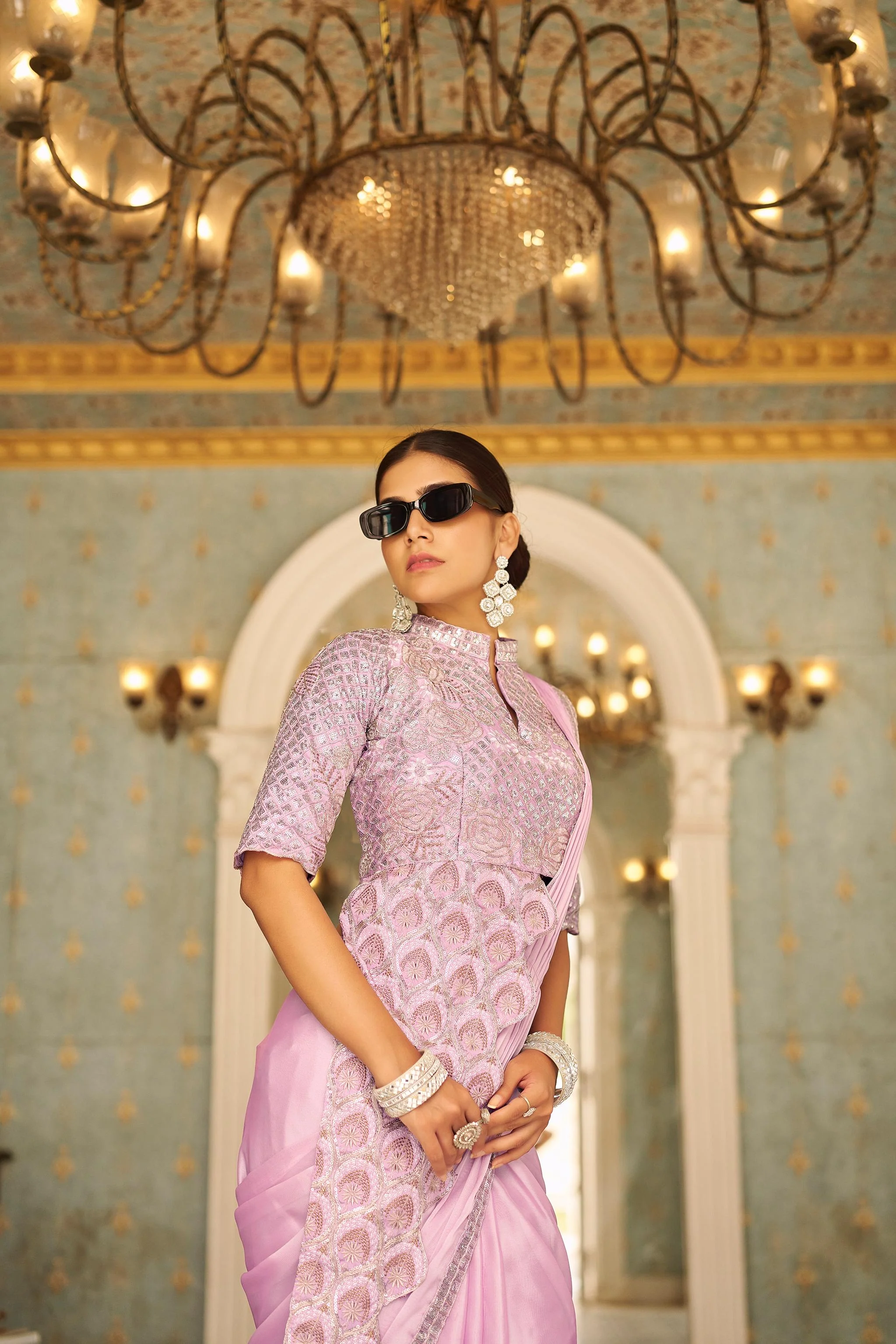 Sitara Trending Ready To Wear Stylist Blouse Drape Saree - Image 8